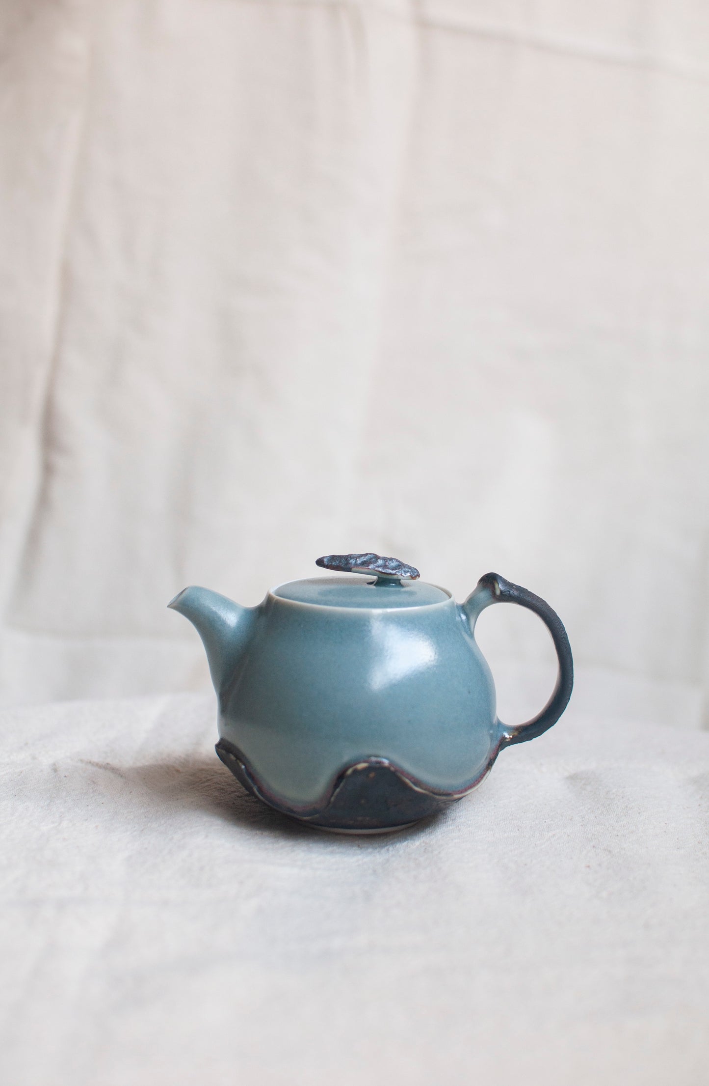 Matte Sky Blue on White Porcelain Mountains Teapot