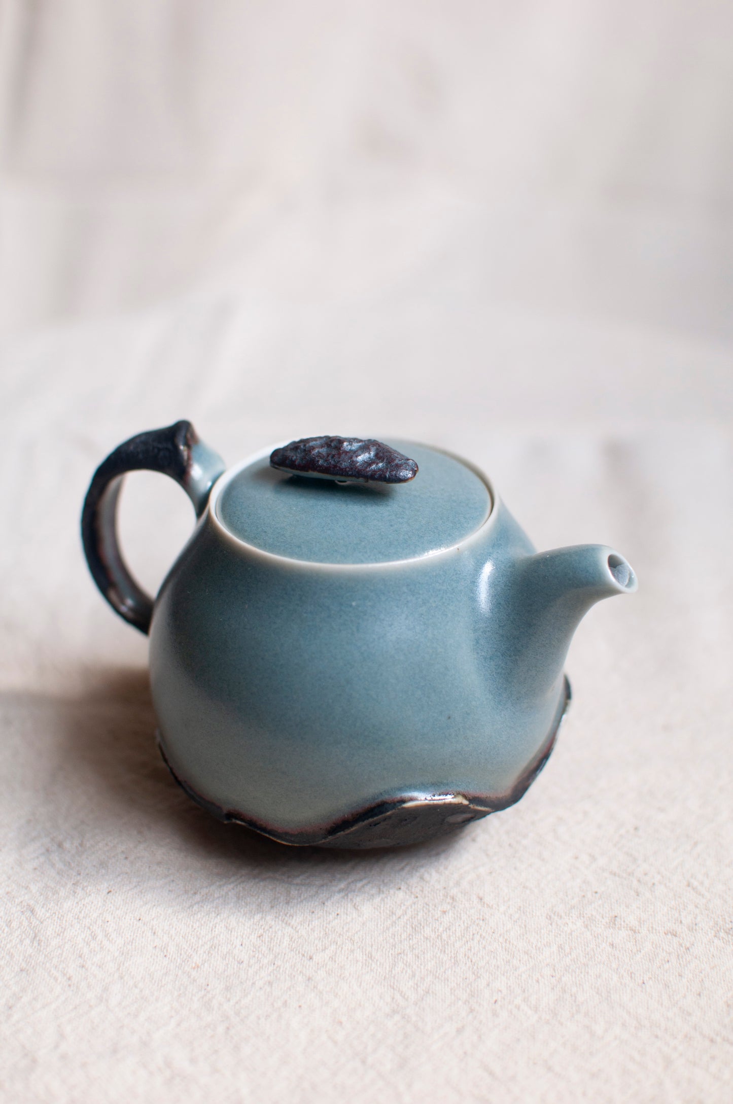 Matte Sky Blue on White Porcelain Mountains Teapot