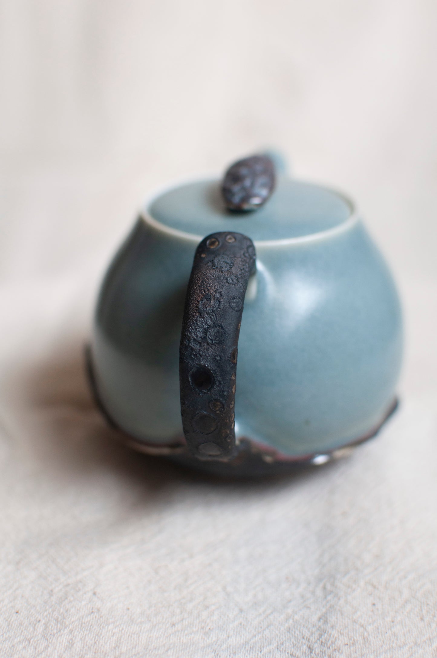 Matte Sky Blue on White Porcelain Mountains Teapot