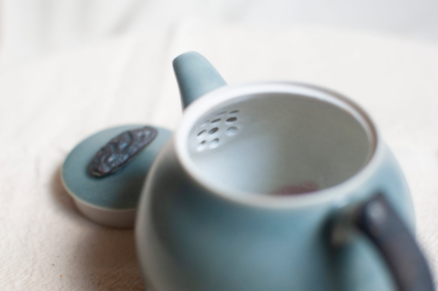 Matte Sky Blue on White Porcelain Mountains Teapot