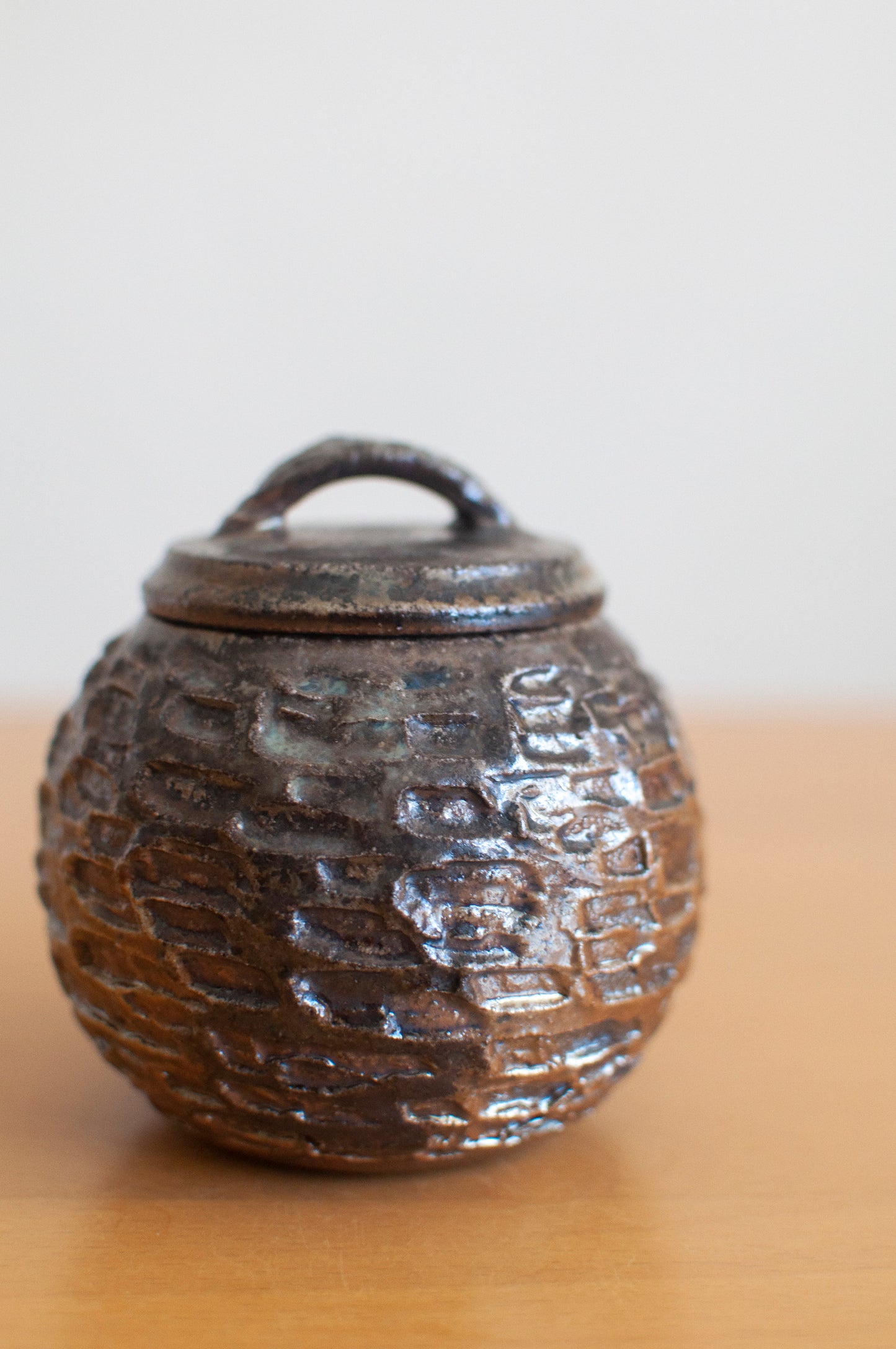 Copper Honeycomb Woodfired Ceramic Tea Caddy