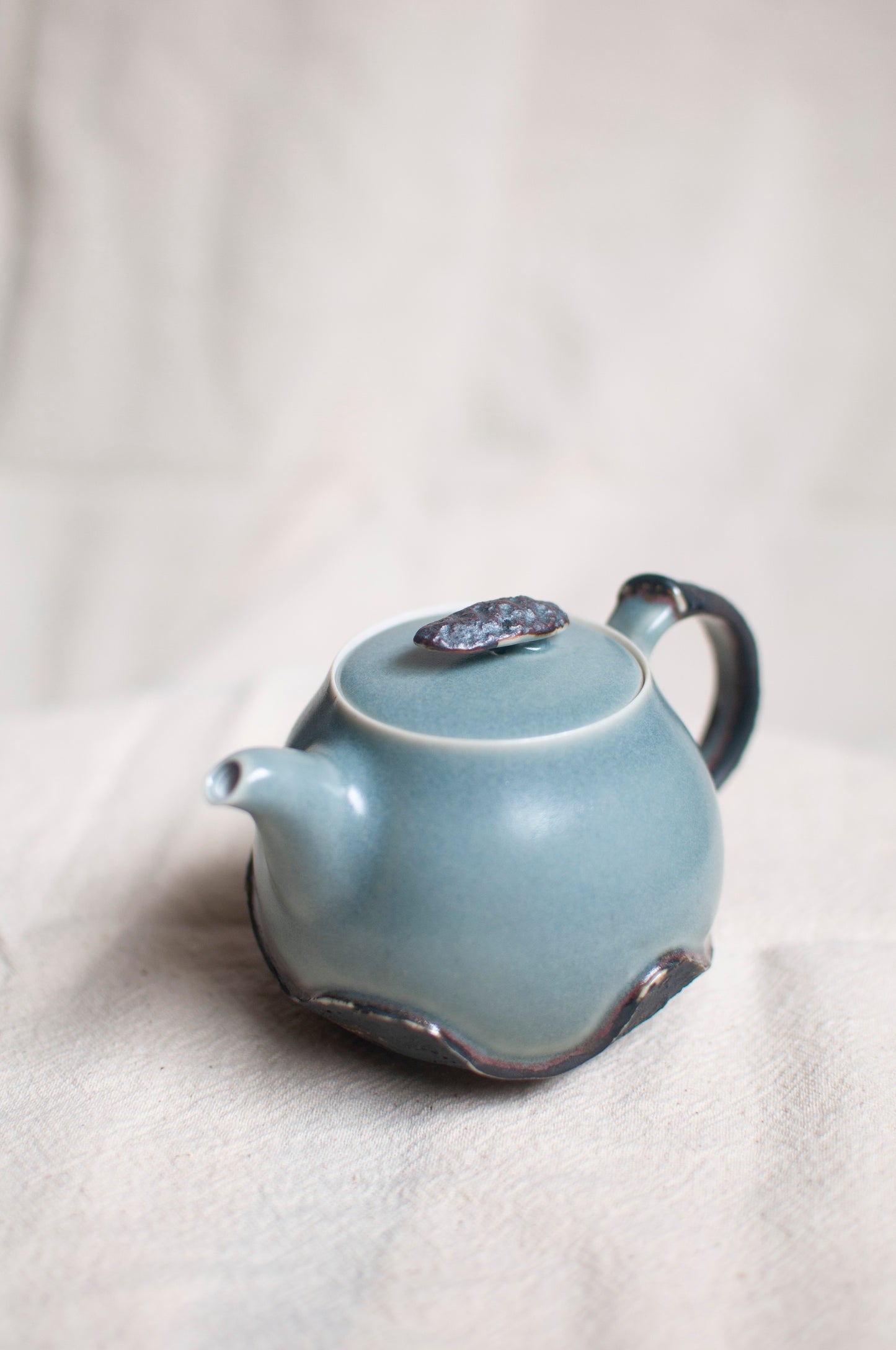 Matte Sky Blue on White Porcelain Mountains Teapot