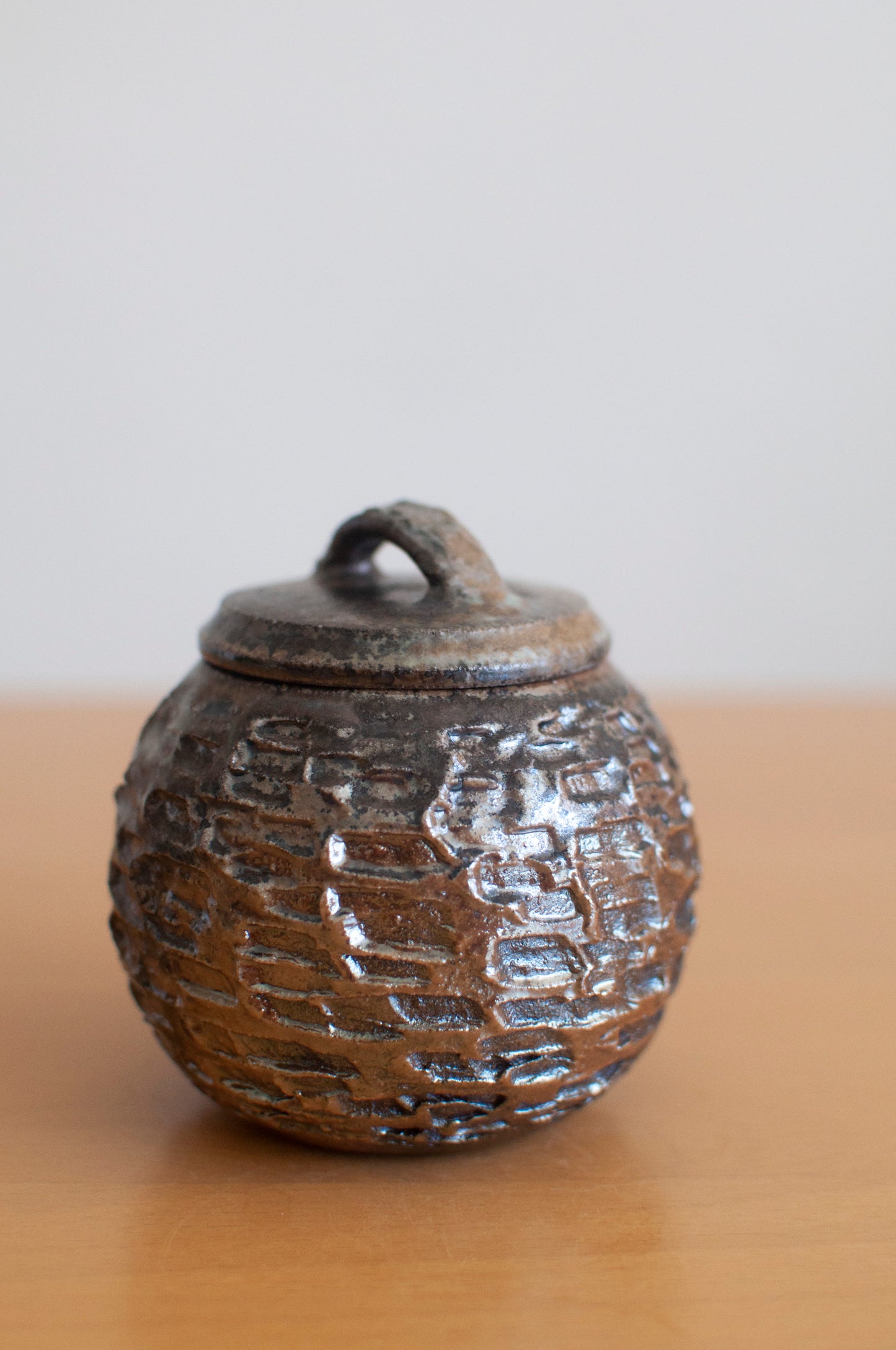 Copper Honeycomb Woodfired Ceramic Tea Caddy